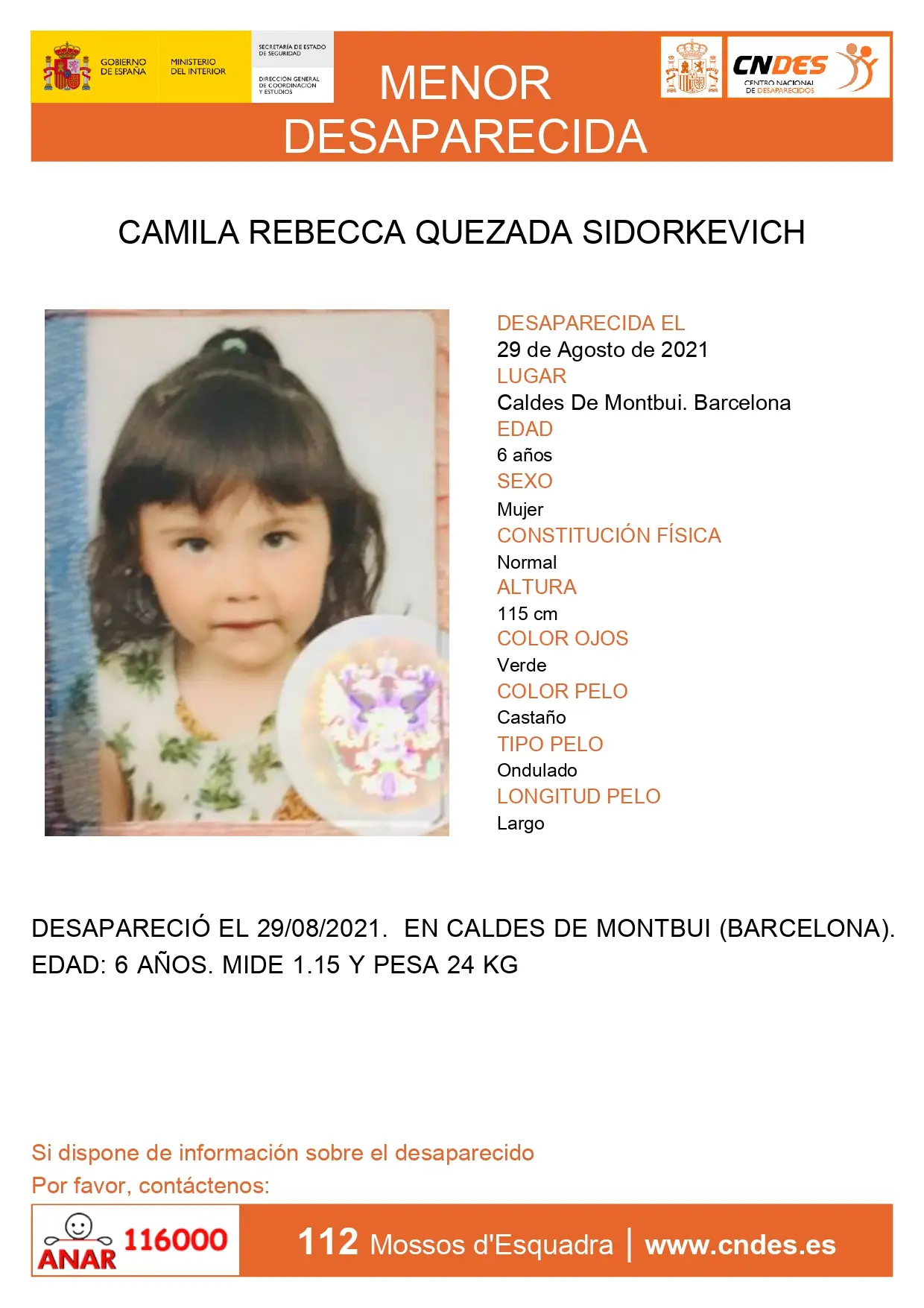 CAMILA REBECCA QUEZADA SIDORKEVICH - DESAPARECIDA EL 29 DE AGOSTO DE 2021 EN CALDES DE MONTBUI, BARCELONA.